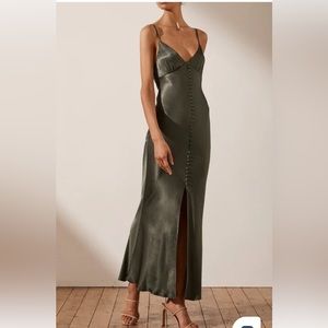Shona Joy Satin LA LUNE BIAS SLIP DRESS - OLIVE Size 4 US